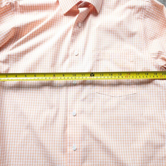 Kenneth Cole Reaction Men’s Medium Orange Gingham Dress Shirt No Iron - Picture 6 of 8